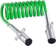 Kootans 12ft 7 Way Coiled Trailer Cord Green Abs Cable Heavy Duty Semi Truck
