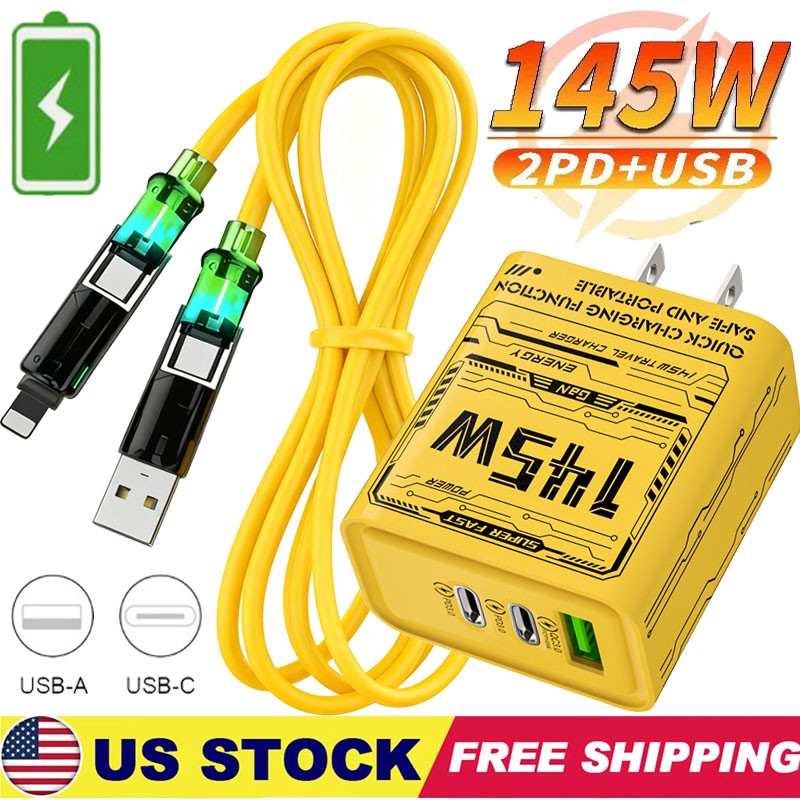 145W Super Fast USB-C Wall Charger 3-Port (PD+QC3.0) For Samsung iPhone Android