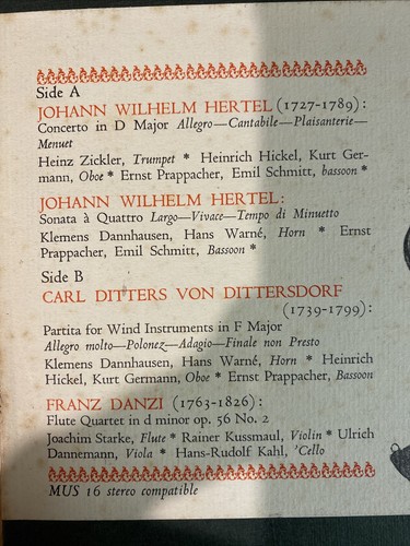 MUS 16 Early Classical Wind Music Hertel Dittersdorf Danzi NEAR MINT Musica Rara - Picture 5 of 11