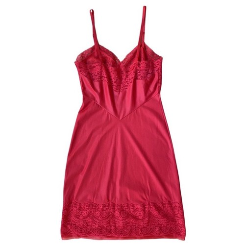 Vtg Van Raalte Lace Full Slip Dress Christmas Red Nylon Chiffon Lingerie 34 - Picture 3 of 15