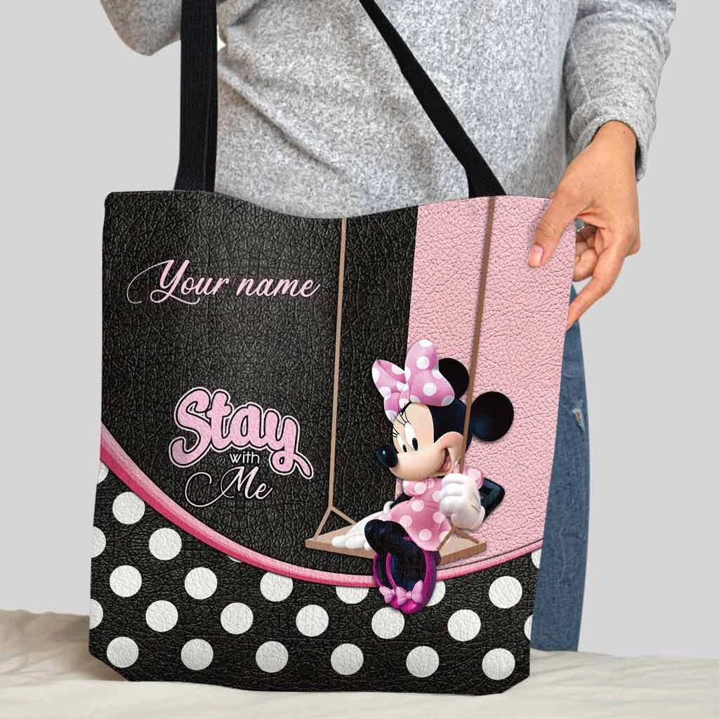 Personalized Minnie Mouse Stay With Me Mother s Day Basketweave Tote Bag