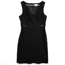 White House Black Market Women's Sheath Dress Size 14 Solid Black Sleeveless