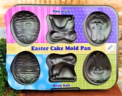 Nantucket Easter Cake Mold Pan Aluminum Six 6 Mini Bake Egg Bunny Rabbits Baker