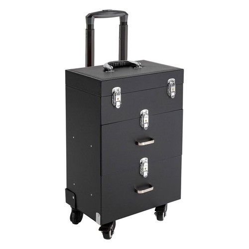 Rolling Makeup Train Case Aluminum Salon Cosmetic Trolley Organizer Box+ Drawer - Picture 13 of 23