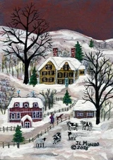 JL. Munro orig.  “Winter in Cherry Valley “ Folk Art painting  ACEO