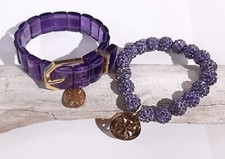 Rustic Cuff Purple Amethyst Buckle Stretch Bracelet, Crystal Charm