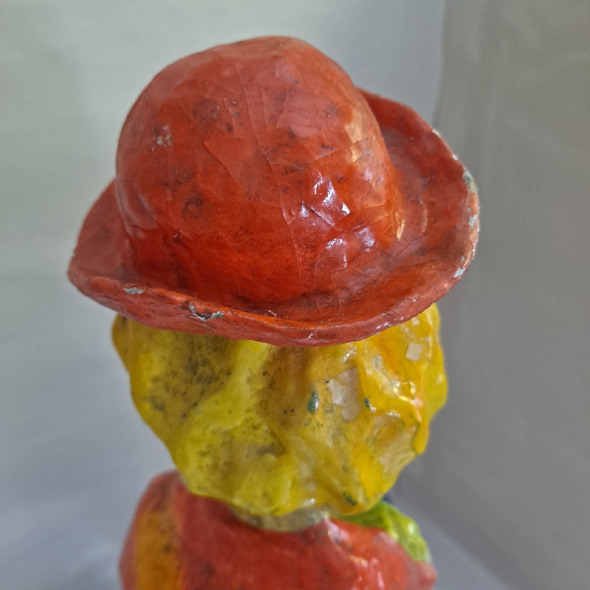 Grand Clown Ancien En Papier Mâché - Design 50/60 - Hauteur 70 Cm