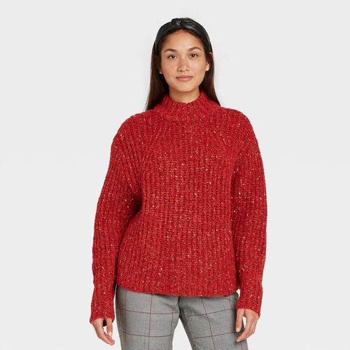 A New Day Sweater Womens Size XS Red Mock Turtleneck Pullover Wool Blend NWT