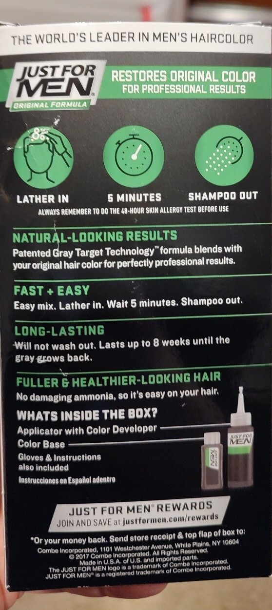 1 Box of Just For Men Shampoo-In Hair Color - Real Black H-55