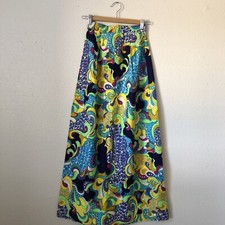 Vintage 70s Bold Psychedelic Skirt Retro Handmade Bark Cloth Medoco Fabric