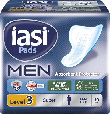 IASI MEN Super Level 3, Protections Absorbantes Pour Fuites Urinaires Masculines