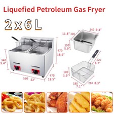 Friggitrice a Gas GPL Commerciale 2*6L Doppio Serbatoio Acciaio Inox Ristorazione Friggitrice