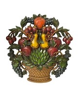 Bold Color Vintage Syroco Fruit And Flower Basket Wall Hanging Plaque USA Made