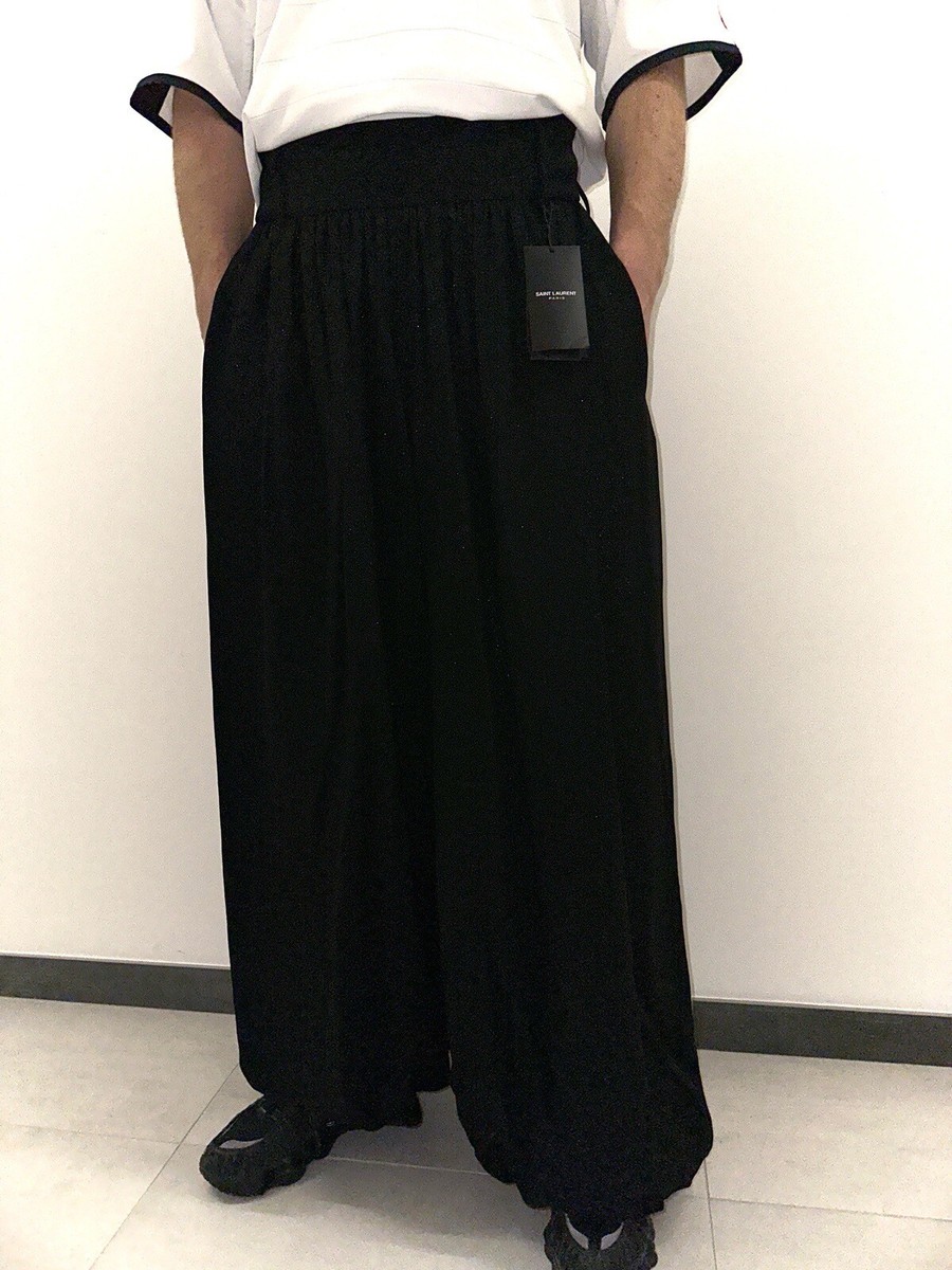 SAINT LAURENT YSL YVES SAINT LAURENT SILK WIDE LEG PANTS