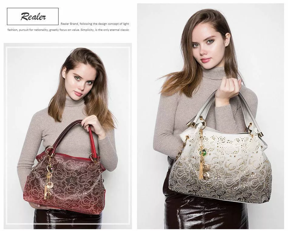 New Realer Luxury Hobo Women Handbags Designer Flower Printed Tote Ladies Bags