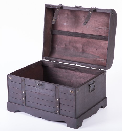 New Vintiquewise Antique Style Black Wooden Steamer Trunk, Coffee Table - Picture 4 of 6
