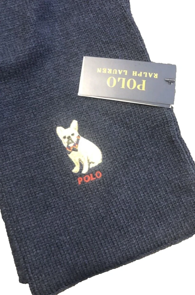 Bufanda Polo Ralph Lauren Bulldog Francés Para Hombre Azul Marino Bordada Foto 2 de 2