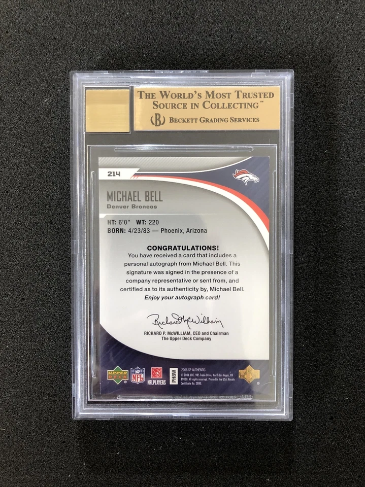 2006 Upper Deck SP Authentic MIKE BELL #214 BGS 9.5 💎 ROOKIE AUTO 💎 1076/1175 - Image 2 of 2