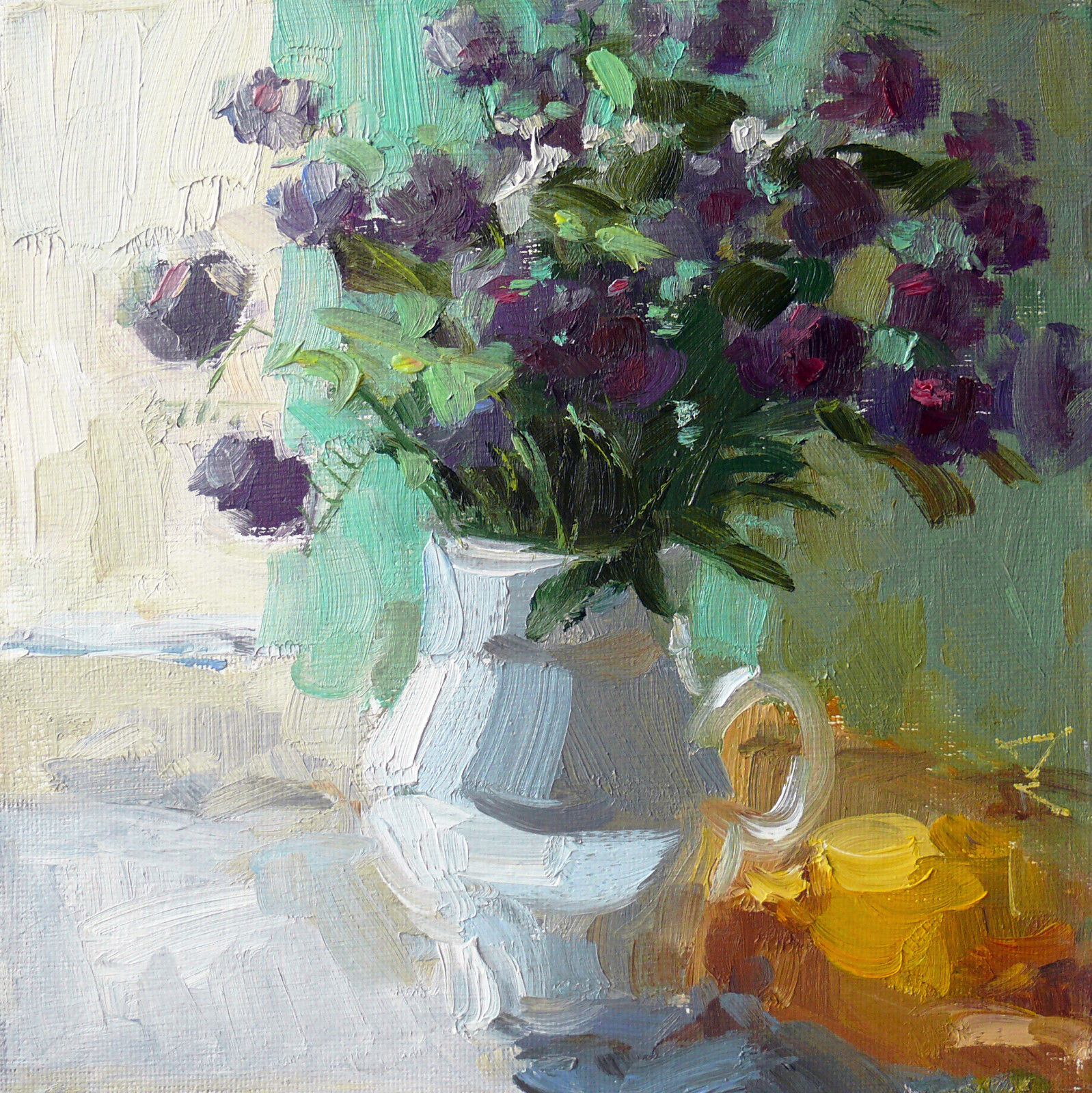 Oil Painting Original Still Life Floral Clover Flowers Fruit Signed Art 8"x8"