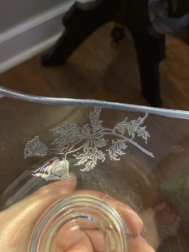 Vintage Klarglas Quadratisch Bonboniere/Schale mit Silber Blumenüberfang und Rand - Bild 10 von 11