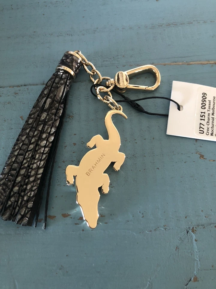 Brahmin Croc Charm Borla Nocturna Melbourne con Cristales ~ Carbón Metálico Nuevo con Etiquetas Foto 3 de 4