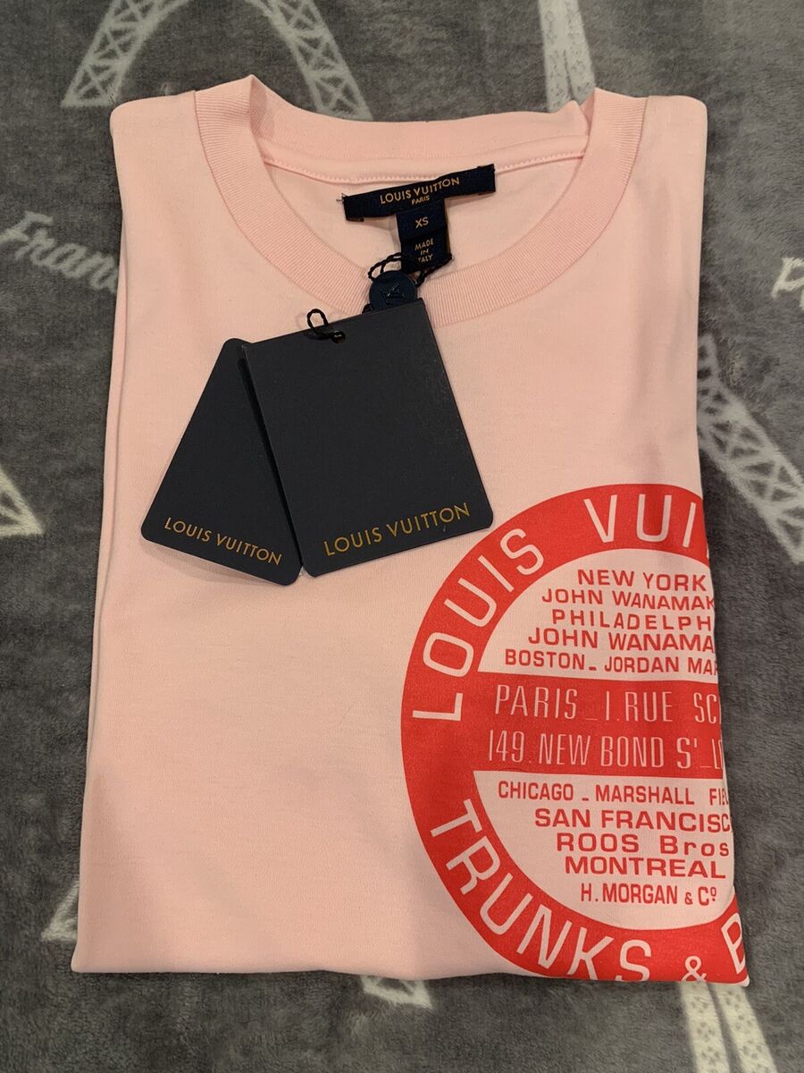 Authentic Louis Vuitton Women LV Stamp Cotton T-shirt XS In Pink - NWT