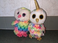 TY Beanie Boos  Enchanted Unicorn Owl  Qwen Plush Tie Dyed Stuffed 2018 7in