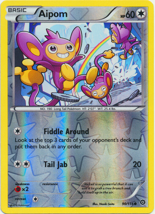 Pokemon - Aipom - 90/114 - Common - Reverse Holo - XY - Steam Siege - NM