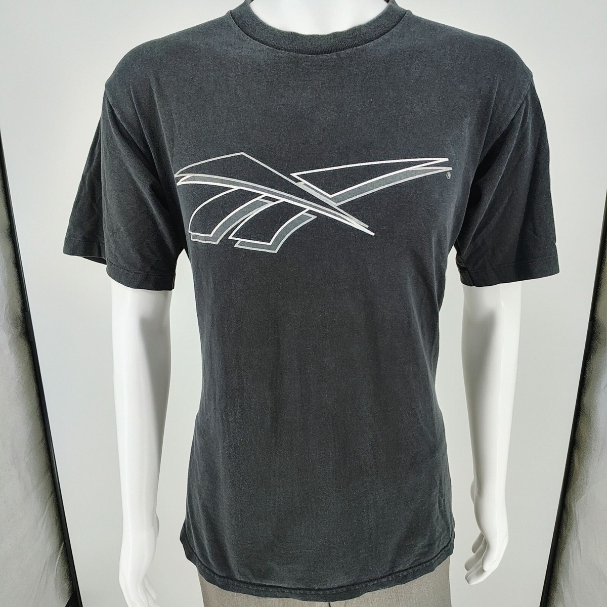 Vintage 1990s Single Stitch Reebok Vector Logo Made in USA Black T-Shirt (L)