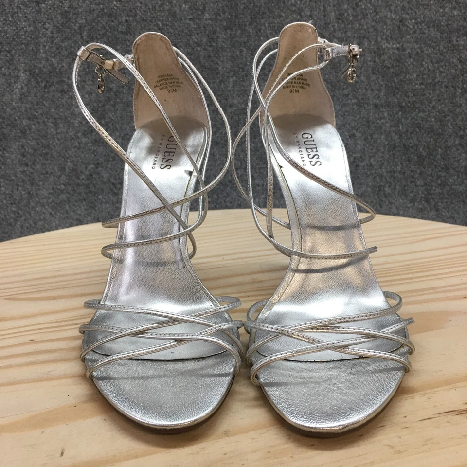 Guess By Marciano Heels Womens 9.5 M Olgan Stiletto Ankle Strappy Silver Leather - Image 4 of 4