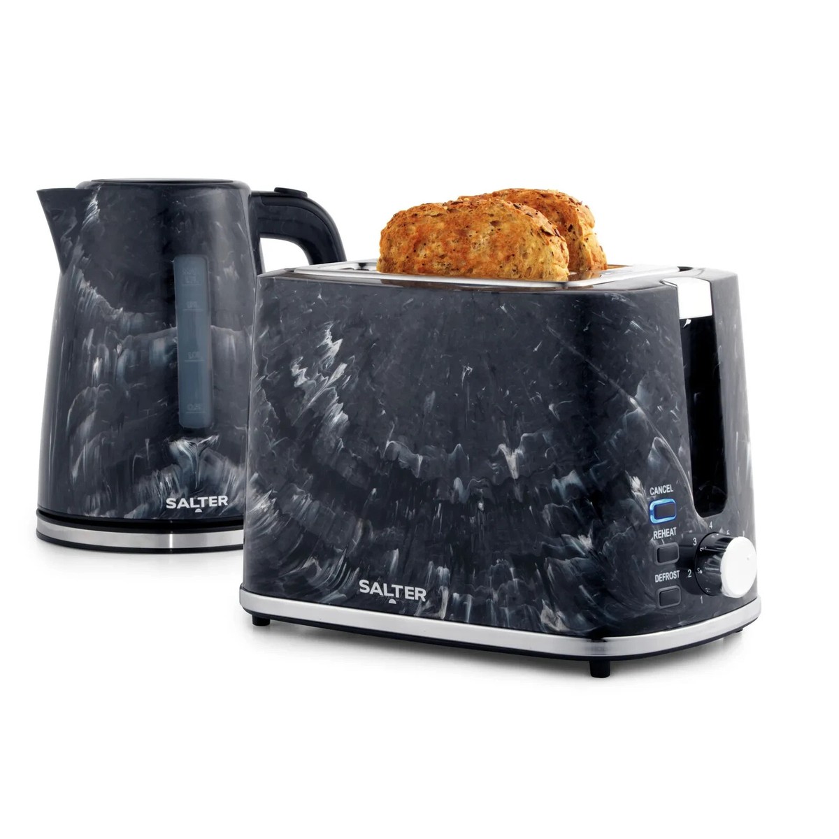 Salter Marble Black Kettle 2-Slice Toaster Wide Slots Set Fast Boil  New