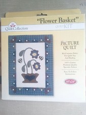 The Quilt Collection Flower Basket Picture Quilt Kit Fabric Blues 18 x 24 NIP
