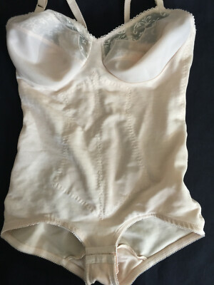 36C Vtg Subtract Body Suit Shapewear Nylon Stretch Lace Overlay Fem Bra Trans CD