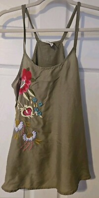 ANTHROPOLOGIE Akemi + Kin Olive Floral Embroidered Halter Tank Size Small EUC