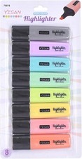 Highlighter Pens, 8 Pastel Colours. Chisel Tip 1mm & 5mm Width. Free p+p