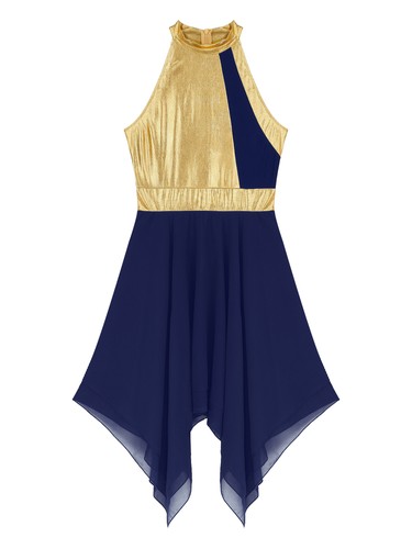 Liturgical Praise Dance Worship Dress for Women Metallic Gold Hi-Low Dancewear - Picture 51 of 62