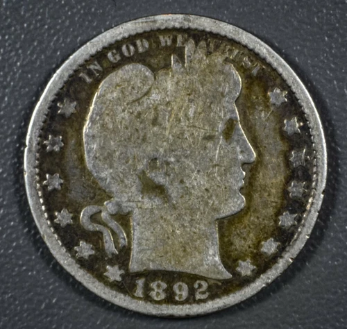 1892 Barber Quarter 90% Silver Good
