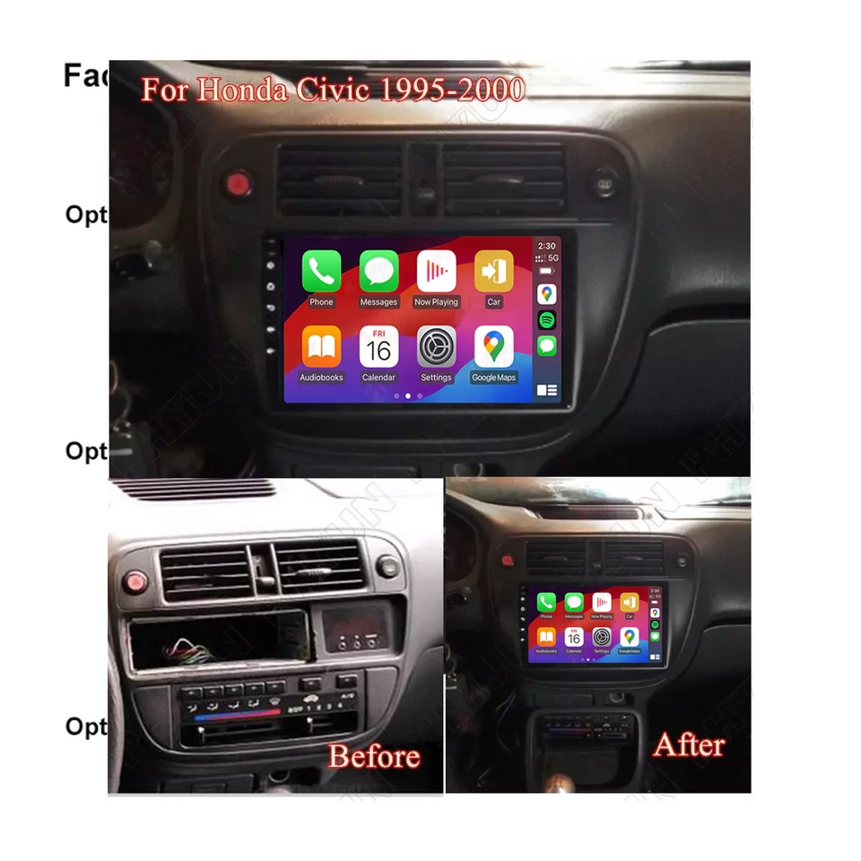 Kit de actualización de radio automática inalámbrica Carplay Android para Honda Civic 1992-2000 escotilla Foto 2 de 4