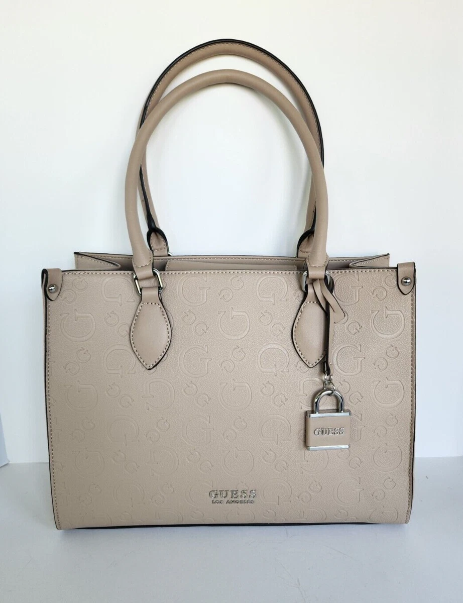 Guess Silvana Mini Womens Logo Handle Flap Tote Bag In Latte | eBay