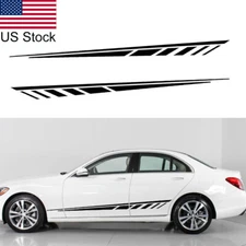 2pcs 67'' Black Sport Racing Stripes Body Side Skirt Vinyl DIY Decal Sticker