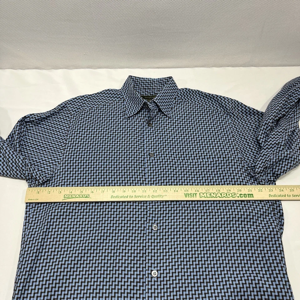 Camisa ERMENEGILDO ZEGNA Azul Geométrica Algodón Manga Larga Con Botones Para Hombres M Foto 4 de 4
