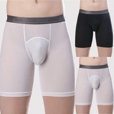 Breathable Boxer Briefs Mens Mesh Pouches Shorts Tight Trunks Underpants