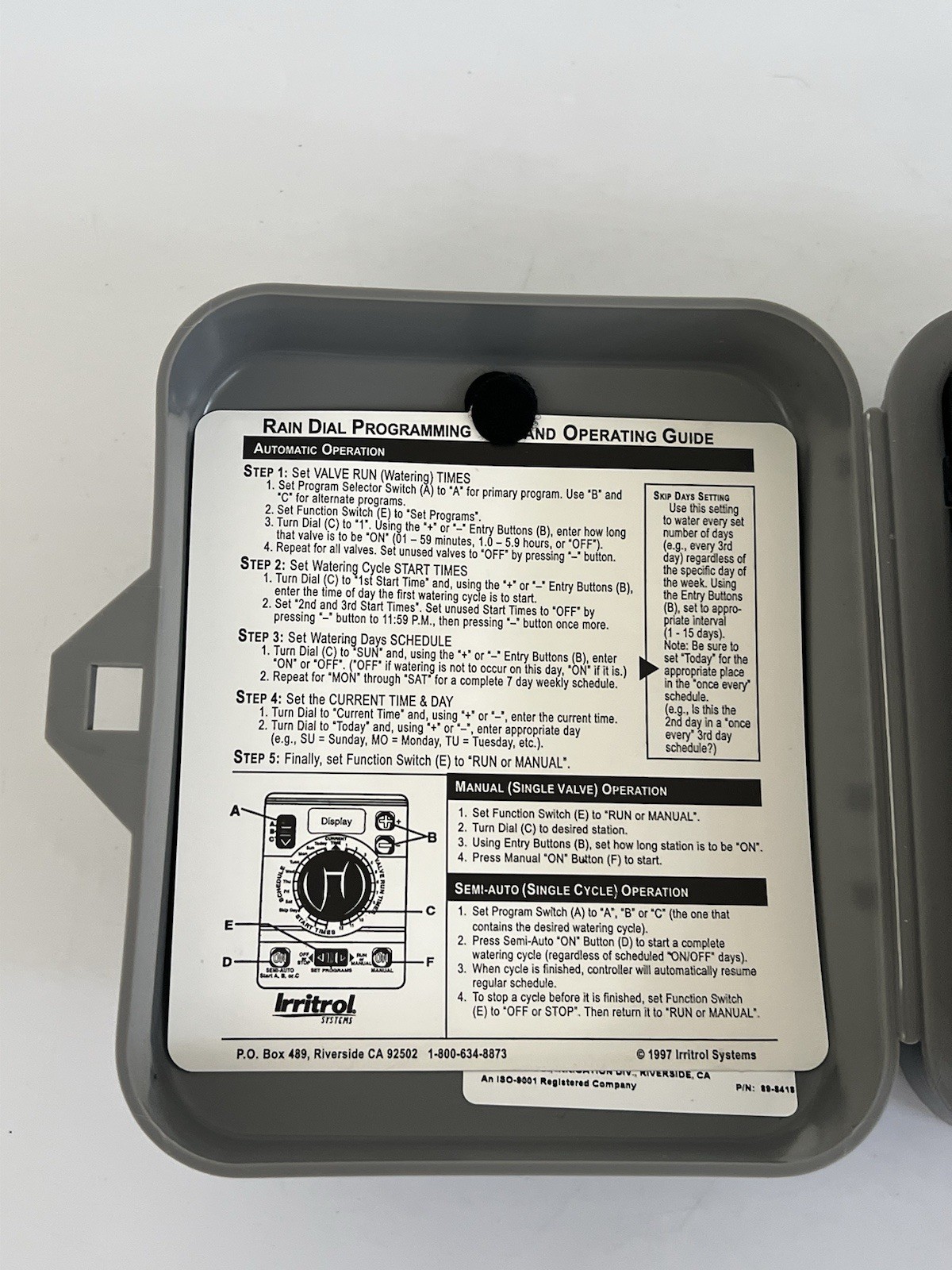 Irritrol Rain Dial RD600-INT Station Indoor Irrigation Controller Open Box 1997