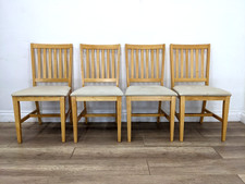 DINING CHAIRS 4 Light Oak High Slatted Back Cream Padded Seats FREE DELIVERY