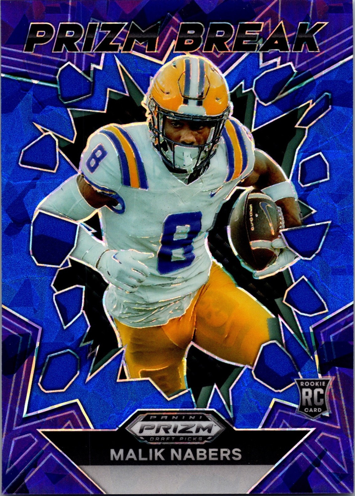 Malik Nabers 2024 Prizm Draft Picks Prizm Break #PB-MNS Blue Ice Prizm /99 (RC)