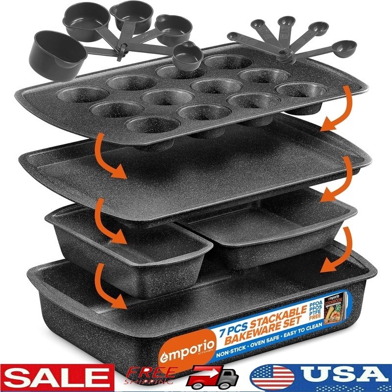 18 Piece Nonstick Bakeware Set Carbon Steel Kitchen Baking Cooking Essentials US