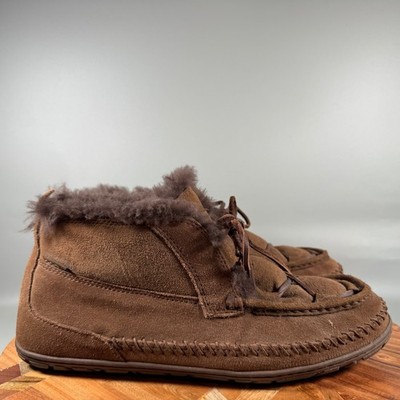 LL Bean Mens Wicked Good Lodge Chukkas Brown Suede Shearling Boots 10 M 290577