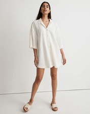 Madewell Cotton Gauze Shirt Dress Womens M Cover Up Ivory Relaxed Fit Oversize