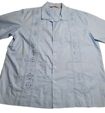Chispa Guayabera Cuban Style Short Sleeve Button Up Shirt Blue Men's XXL