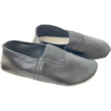 Kids Leather Gymnastics Ballet Slippers – Black Dance Shoes, Handmade EU